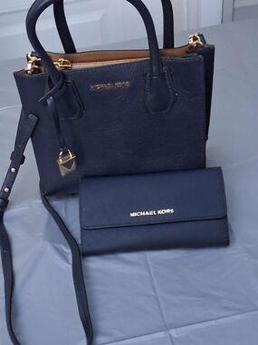 Michael Kors Small Navy Leather Satchel with Matching Wallet